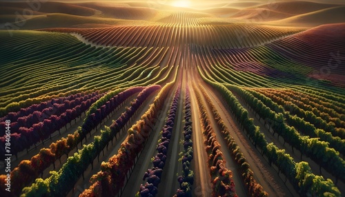 Sonnenaufgang über farbenprächtigen Weinbergen