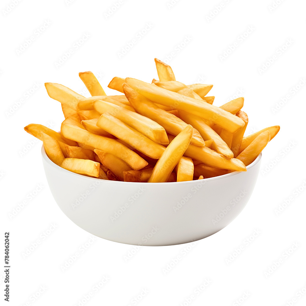Close-up photo of french fries isolated on a white background Close-up photo of french fries isolated on a white background