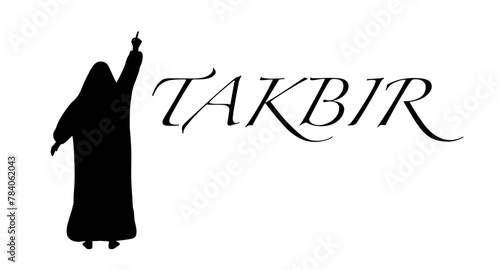 Burka-Clad Woman with Raised Finger and Tekbir Script