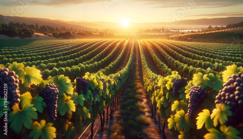 Weinreben im goldenen Licht des Sonnenuntergangs