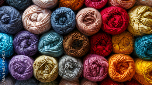 Colorful collection of wool for knitting and weaving photo