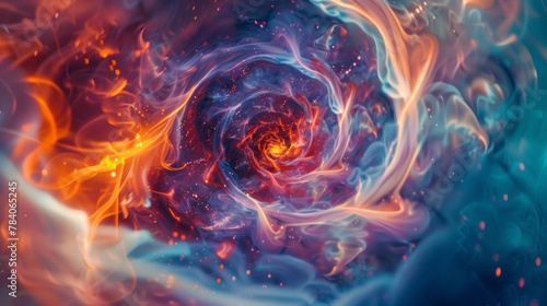 A swirling vortex of fire and blue in a digital painting, AI