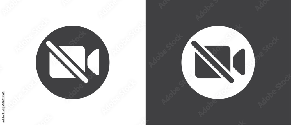 Button icon to turn off video on video calls, Video calls icon, set of buttons template for mobile phone online app, ui. online apps, internet talk, vector illustration in black and white background. Button icon to turn off video on video calls, Video calls icon, set of buttons template for mobile phone online app, ui. online apps, internet talk, vector illustration in black and white background.