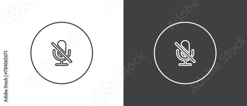 Button icon to mute the mic on video calls, Simple line icon set of buttons template for mobile phone online app, ui. Internet talk, vector illustration in black and white background.