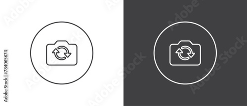 Button icon to switch cameras video call, Simple line icon set of buttons template for mobile phone online app, ui. Internet talk, vector illustration in black and white background.