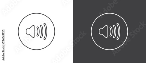 Button icon to turn on the loudspeaker on video calls, Simple line icon set of buttons template for mobile phone online app, ui. Internet talk, vector illustration in black and white background.