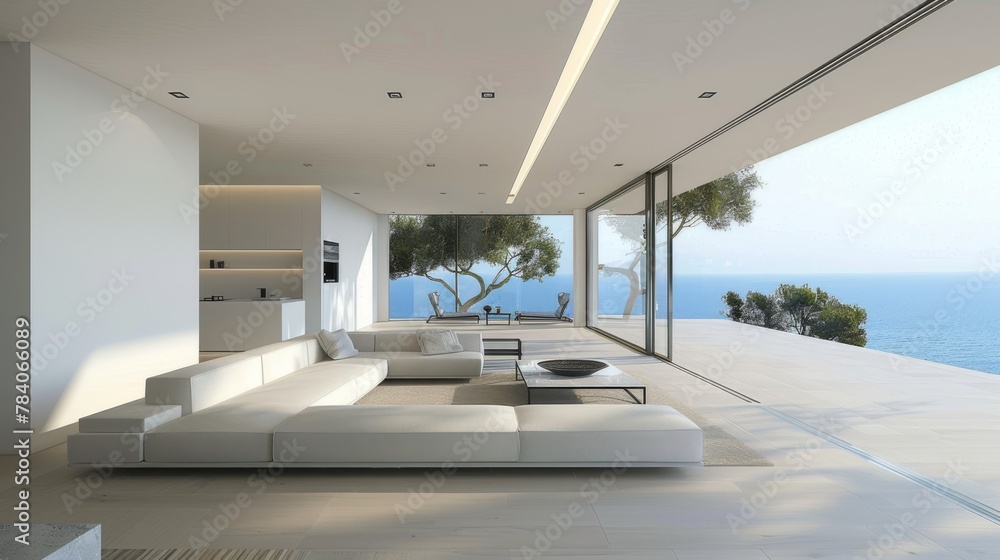 large luxurious terrace with white sofas and sea views, large luxurious terrace with white sofas and sea views,