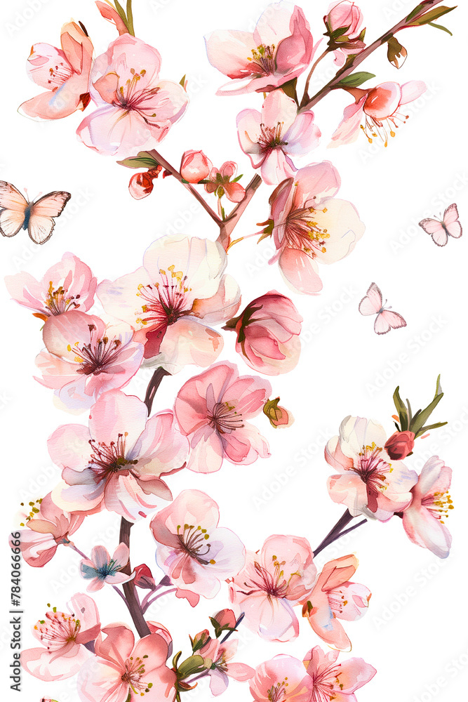 Fototapeta premium A delicate pink cherry blossom branch in full bloom against a soft spring background