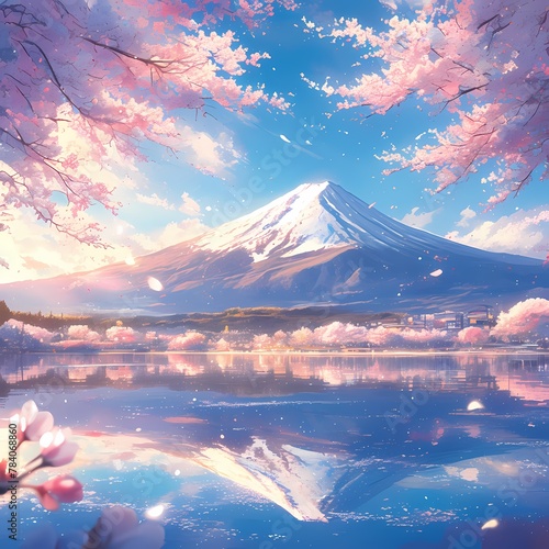 Experience the Timeless Beauty of Mount Fuji in Full Bloom with Cherry Blossoms photo
