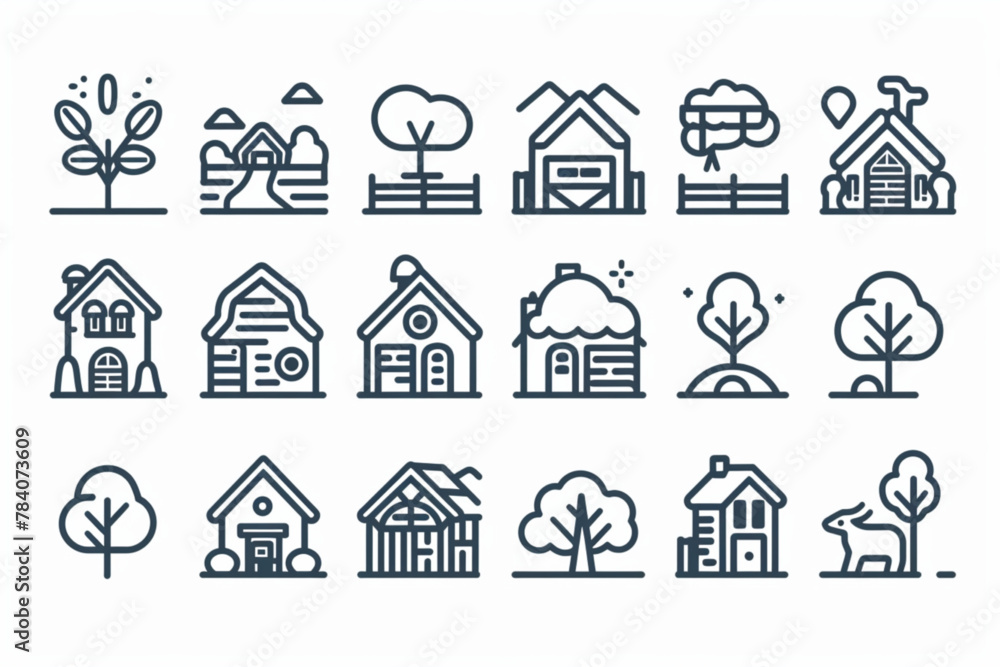 Line icons about countryside and landscape. Thin line icon set. Symbol collection in transparent background. Editable vector stroke. 512x512 Pixel Perfect. vector icon, white background, black colour 