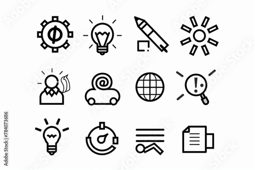 Line icons about creative ides and solutions. Outline symbol collection. Editable vector stroke. 64x64 Pixel Perfect. vector icon, white background, black colour icon photo
