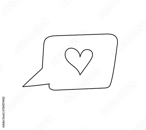 Heart speech bubble simple hand drawn doodle outline vector illustration, chat cute anime line symbol of love, happiness, sticker for planner, bullet journal, St Valentine decor, linear icon © Contes de fée 