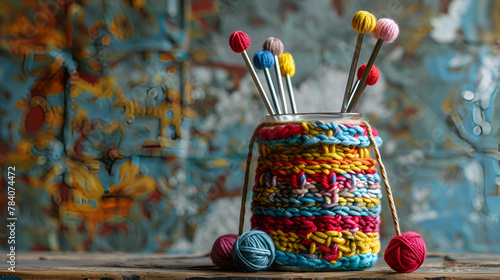 Knitted Jar Cover with Yarn Balls photo