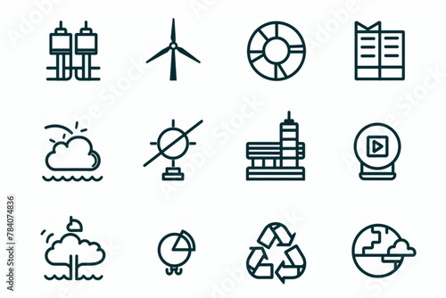 Line icons about net zero. Sustainable development. Thin line icon set. Symbol collection in transparent background. Editable vector stroke. 512x512 Pixel Perfect. vector icon, white background, black