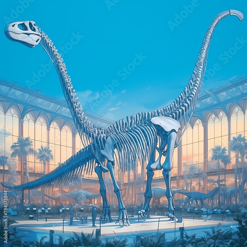 Majestic Diplodocus Skeleton Exhibited in an Elegant Museum Hall with Stunning Architecture and Natural Light
