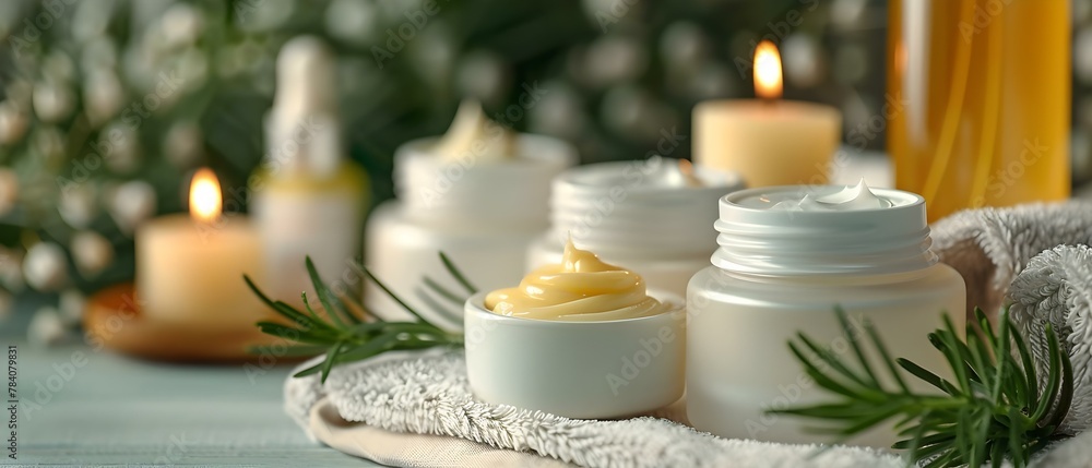 Soothing Spa Essentials: Serene Skincare Collection. Concept Relaxing Facials, Rejuvenating Massages, Tranquil Bath Products, Aromatherapy Candles