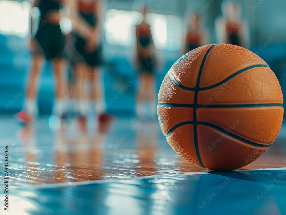 A basketball on court with team A basketball on court with team