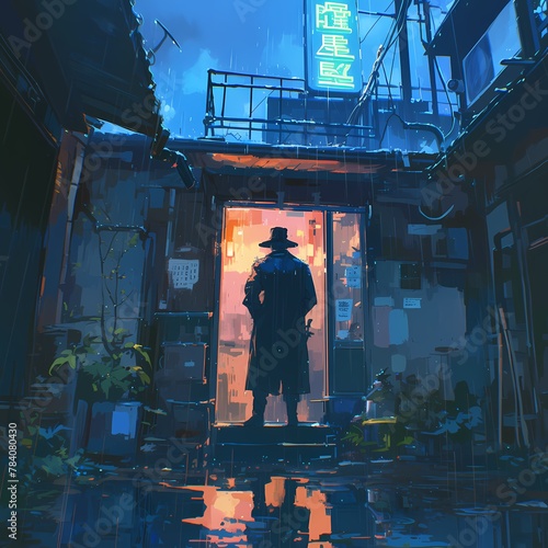 Detective Standing Alone Amidst the Rains - Perfect for Mysteries and Thrillers!