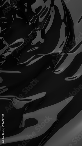 Abstract black vertical background. Black wavy liquid. Dark luxury texture. Oil  petroleum  rock-oil. Silk  satin. Black tar  gum. 3d rendering illustration not AI