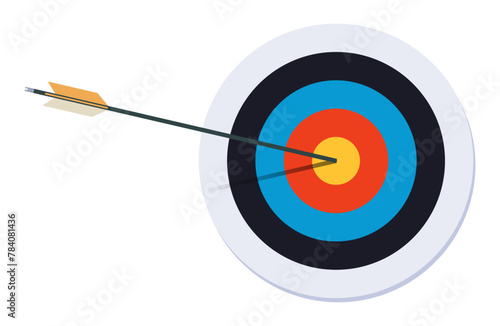 Arrow hitting bullseye archery target - Flat Vector Illustration, Minimalist style