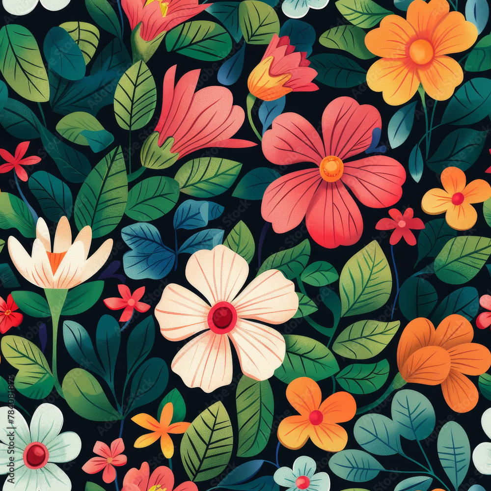 Seamless background with colorful flowers