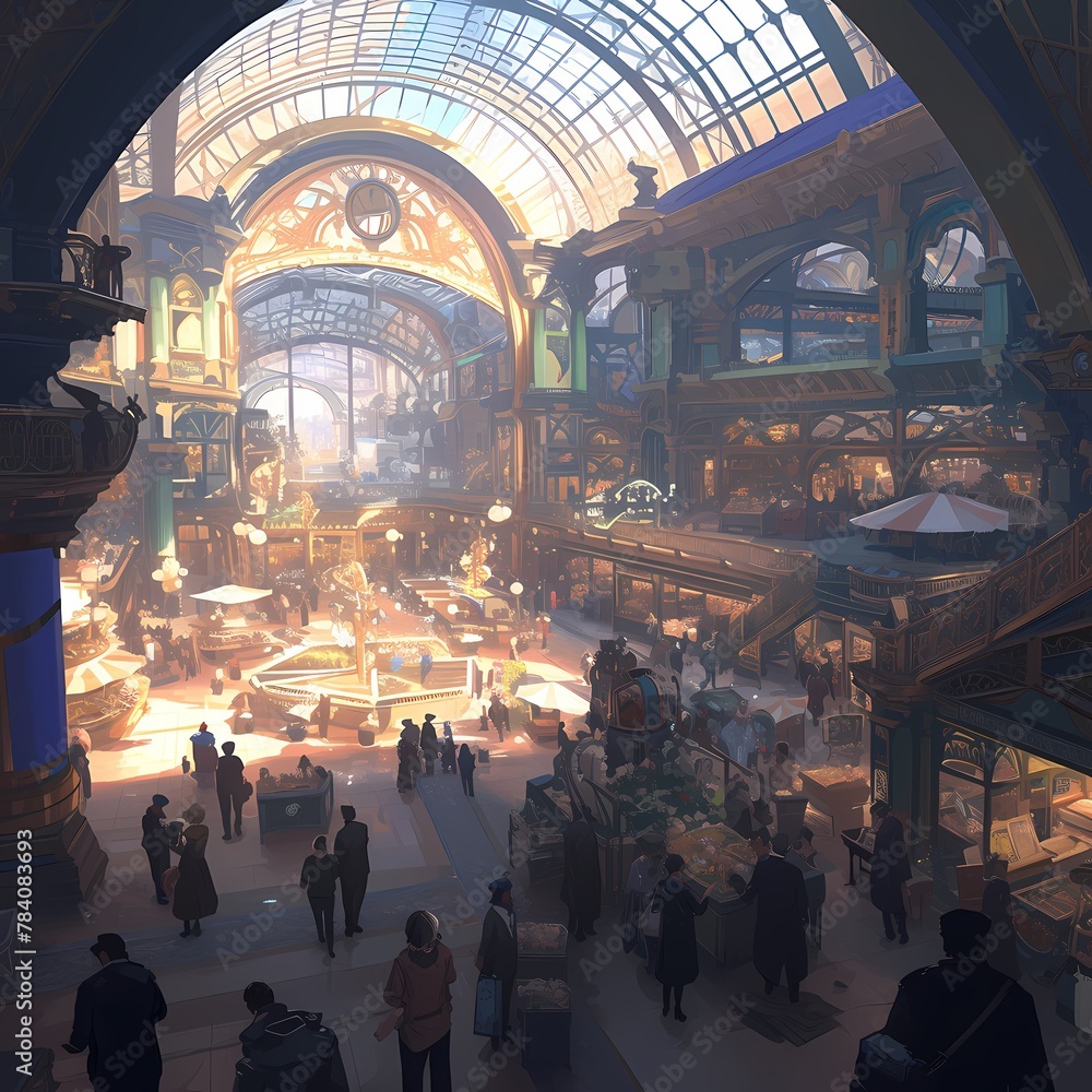 Breathtaking Market Hall Interior - A Grand Atrium of Activity and Architecture