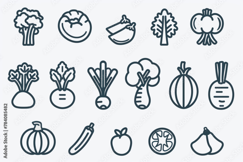 Vegetables thin line icon set 2 of 2. Symbol collection in transparent ...