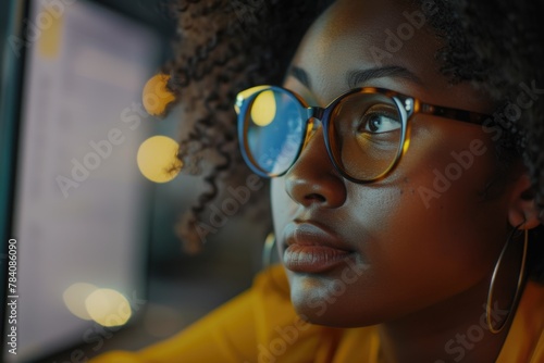 Close up of a person wearing glasses