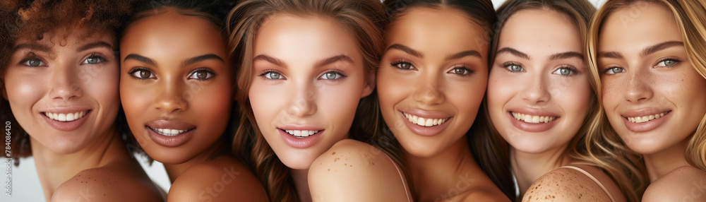 Portrait of diverse group of beautiful women with natural beauty and glowing smooth skin Portrait of diverse group of beautiful women with natural beauty and glowing smooth skin