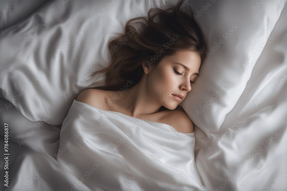 Sleeping woman on white sheets Sleeping woman on white sheets