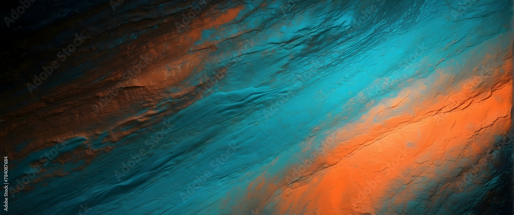 Vibrant blue and orange colors blended on a textured surface creating a captivating backdrop for various uses