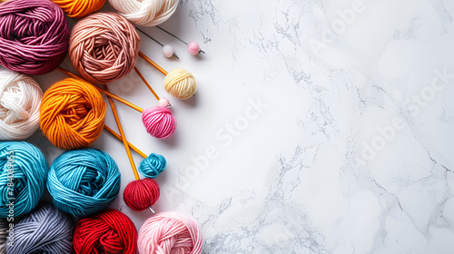Various wool yarn and knitting needles creative knit