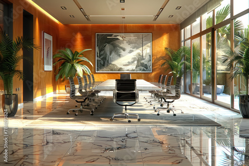 modern luxury conference room with natural light and artistic decor