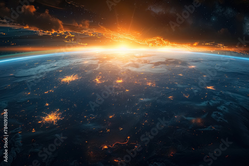 breathtaking view of earth from space at sunset, showcasing the planet’s beauty amidst the stars and cosmos