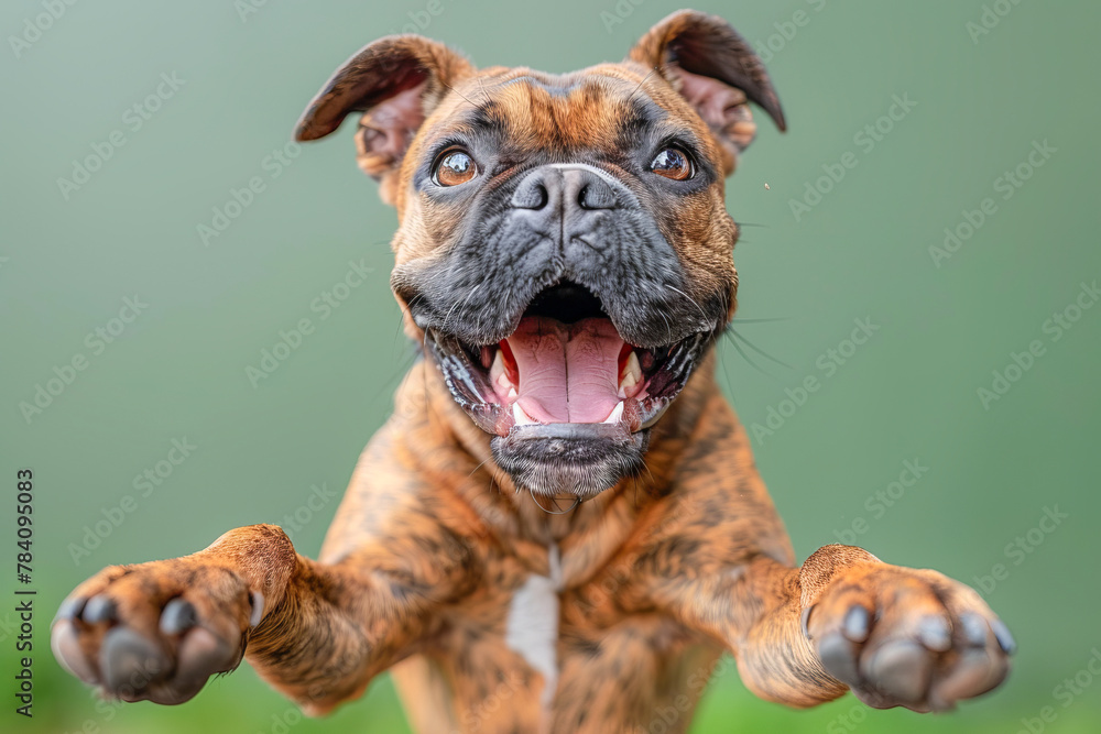 Joyful dog jumping on command