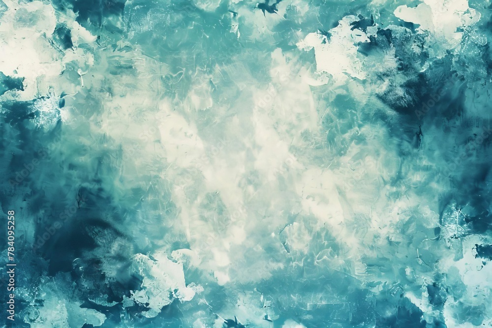 blue green watercolor background with cloudy center and sky border digital ilustration