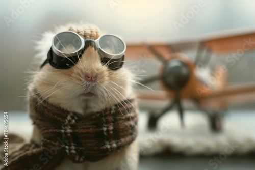 Adventurous Guinea Pig with Pilot Goggles, Aviation Concept photo