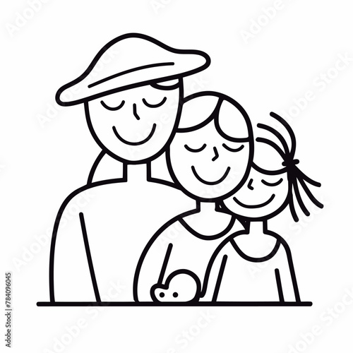 Vector line art Mother with her child with flower background