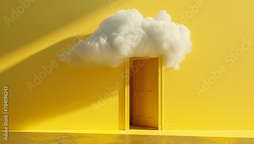 Disegno astratto. Nuvole accanto a una porta gialla. photo