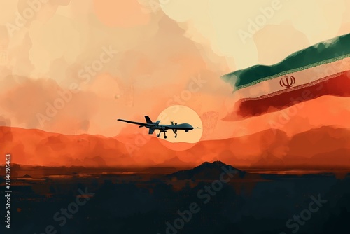 Capturing the early light of dawn, this image highlights an Iranian drone embarking on a daybreak patrol, a metaphor for vigilance and readiness