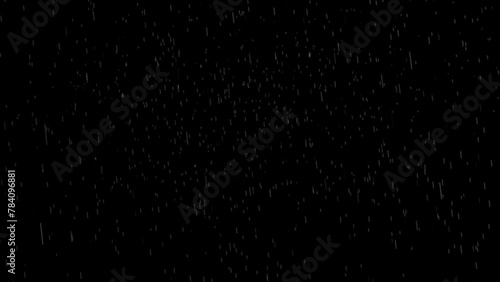 Rain overlay effect falling in front of the camera in a black background, Raindrop vfx loop . photo