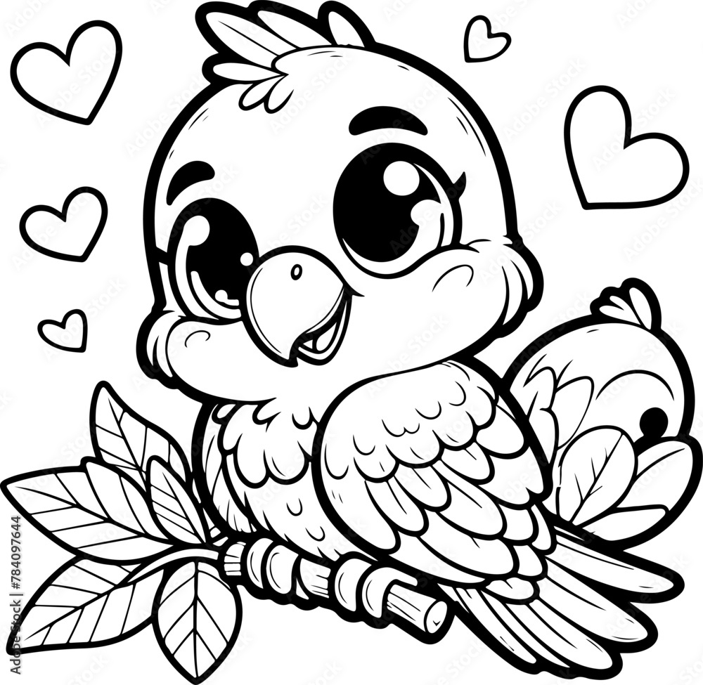 Cute little parrot black outline children coloring book. Cute little parrot black outline children coloring book.