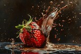 delectable chocolatedipped strawberry with liquid splash indulgent dessert still life painting