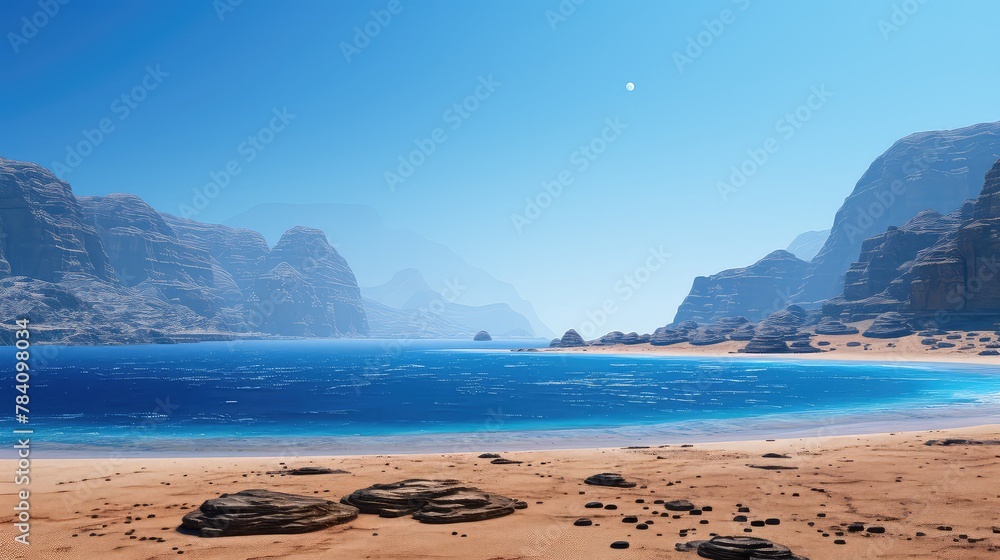 mountains and ocean copy space 3D UHD Wallpaper