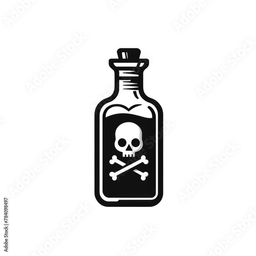 Bold vector-style poison bottle logo with skull and crossbones