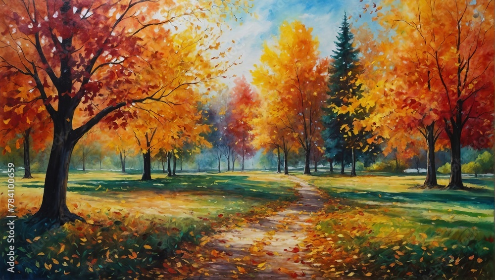autumn trees in the park, Watercolor