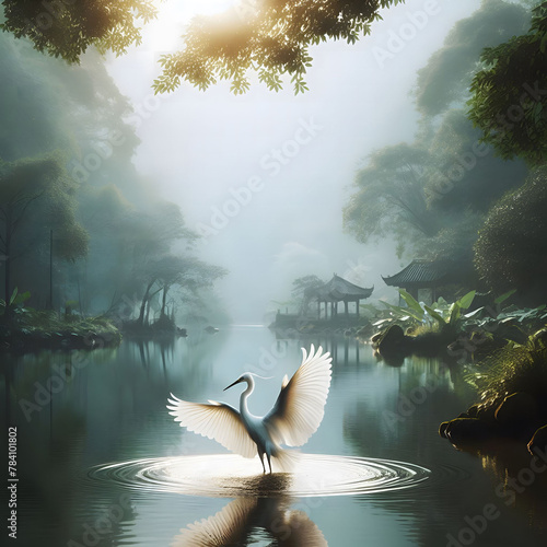 Magical sunrise, heron 