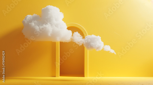 Porta gialla con nuvole.  photo