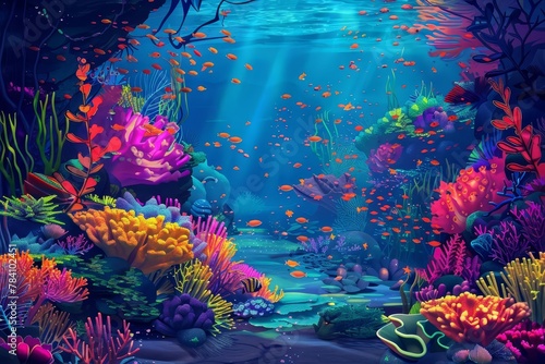 enchanting underwater scene with colorful coral reefs and tropical fish digital illustration digital ilustration