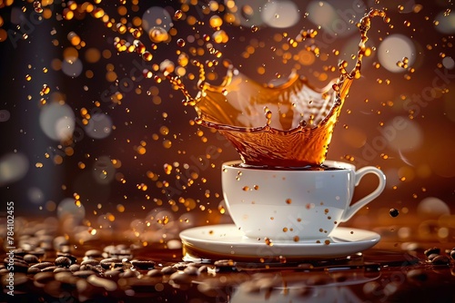 energetic coffee splash bursting out of cup dynamic liquid art photography digital ilustration © Lucija